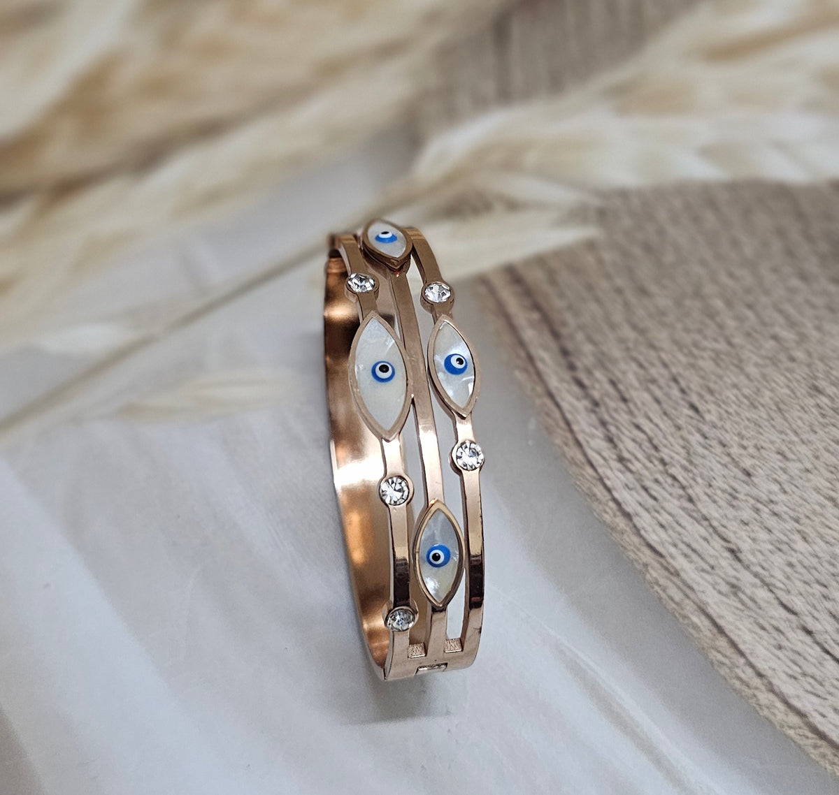 Rose Gold Multi-Strand Evil Eye Hinged kada