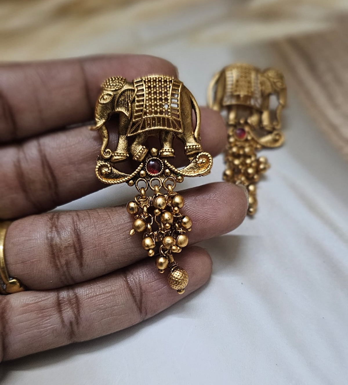 Antique Royal Elephant Temple Gold-Plated Earrings