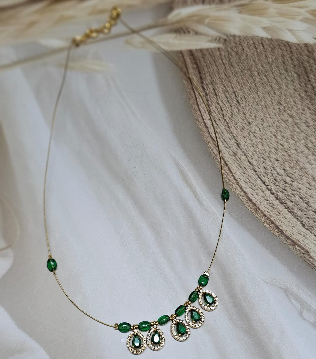 Emerald Teardrop Halo Floating Illusion Necklace