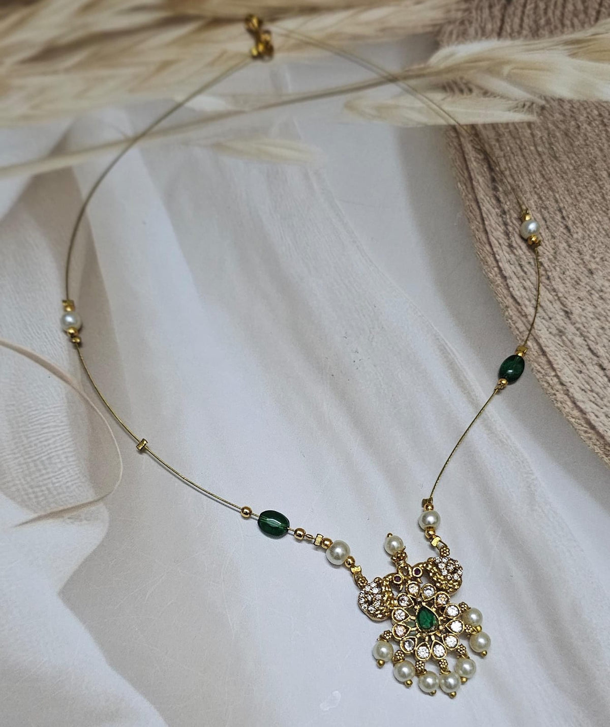 Mayuri Dual Peacock Temple Pendant Floating Illusion Necklace