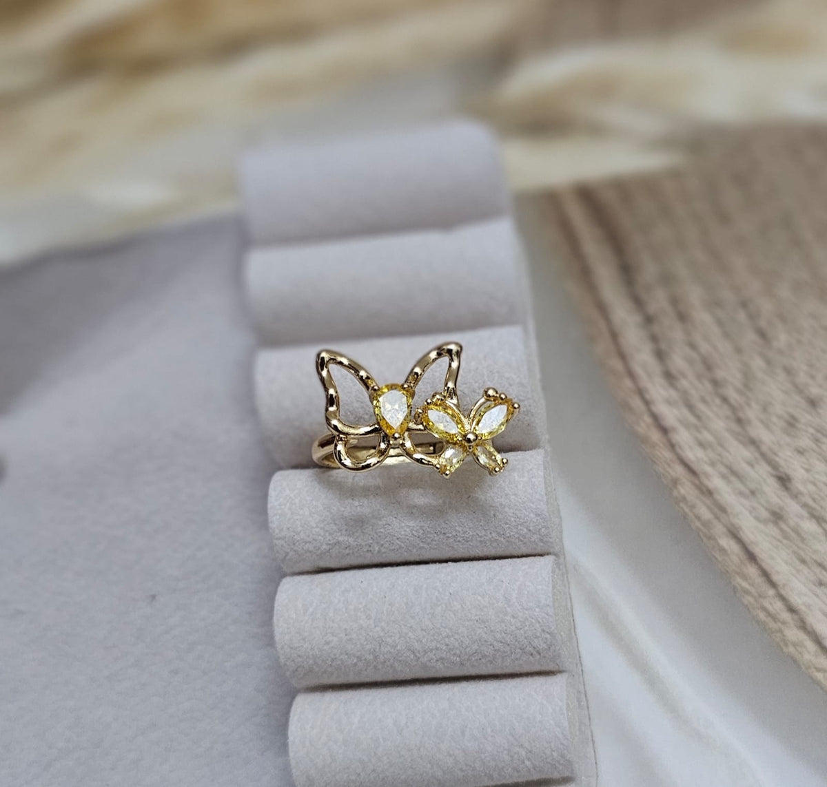 Golden Butterfly Duet Open Adjustable Ring