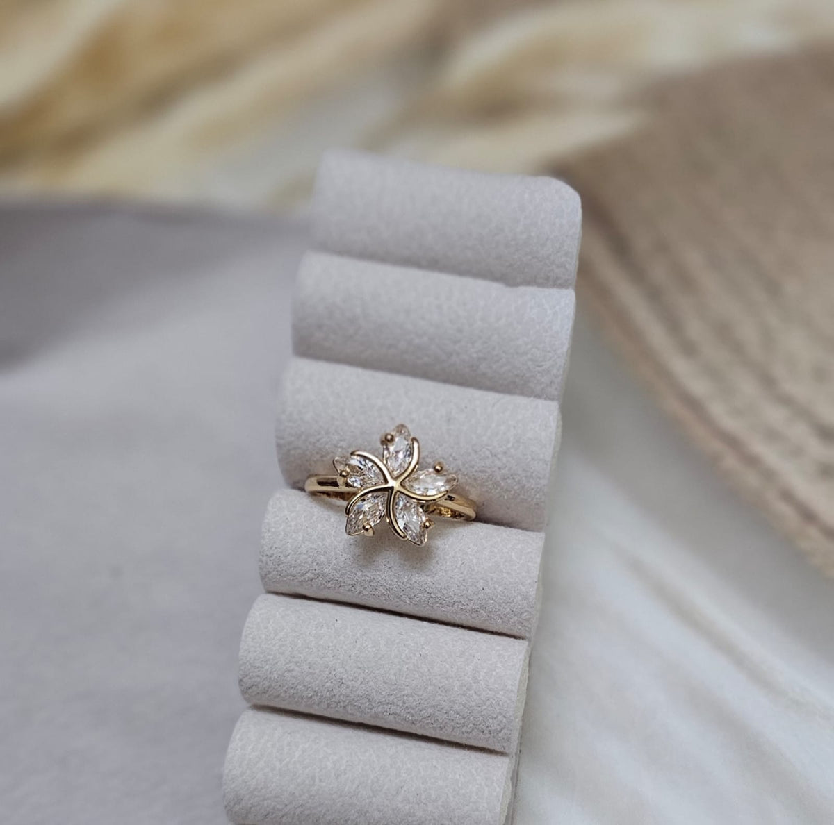 Radiant Crystal Blossom Adjustable Gold Ring