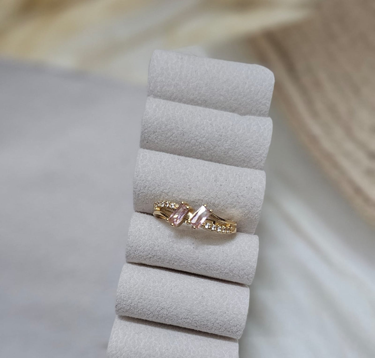 Ophelia Dual Marquise Pink Crystal Gold Bypass Ring - Adjustable