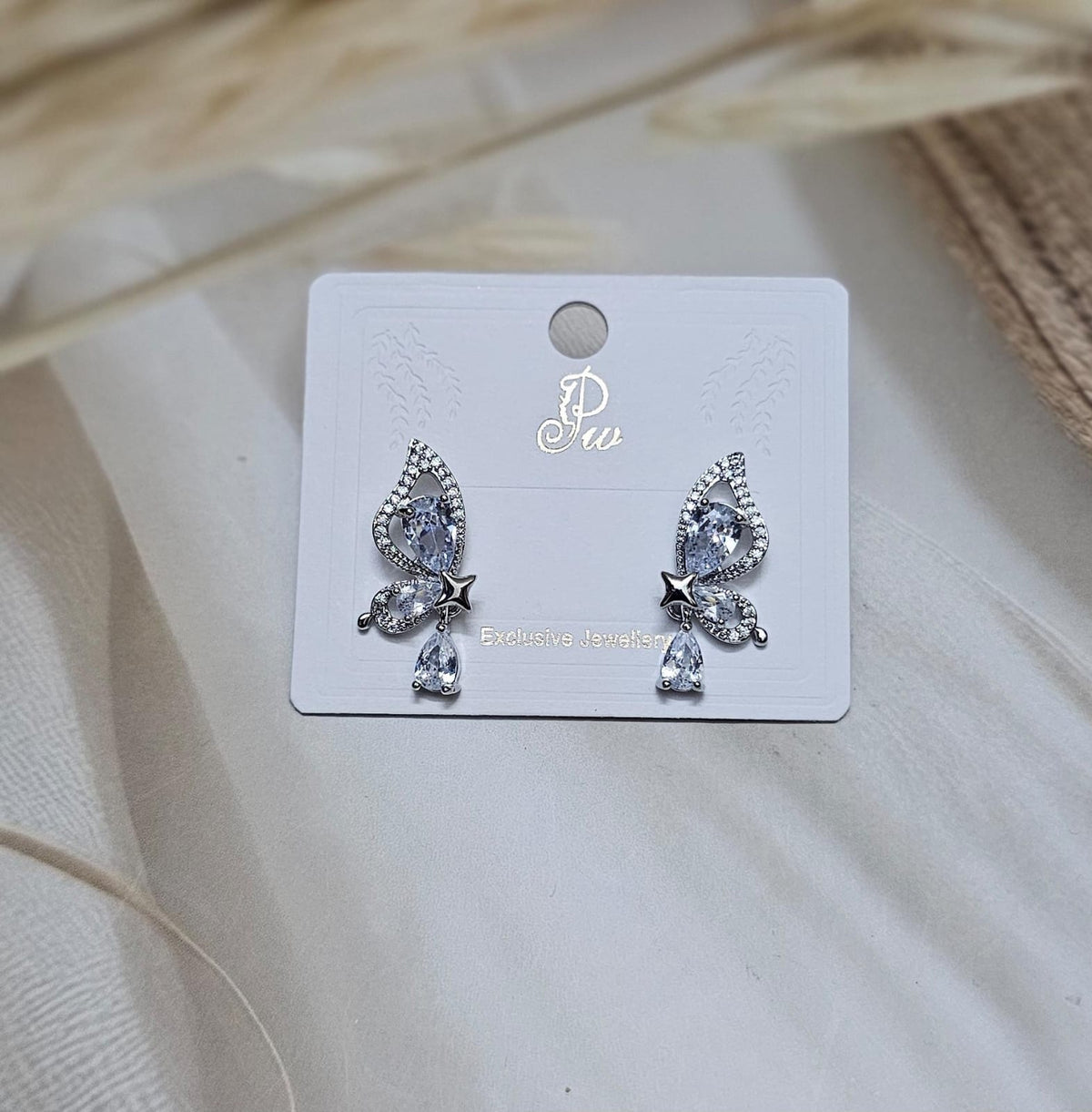 Silver-Tone Pavé Crystal Butterfly Earrings