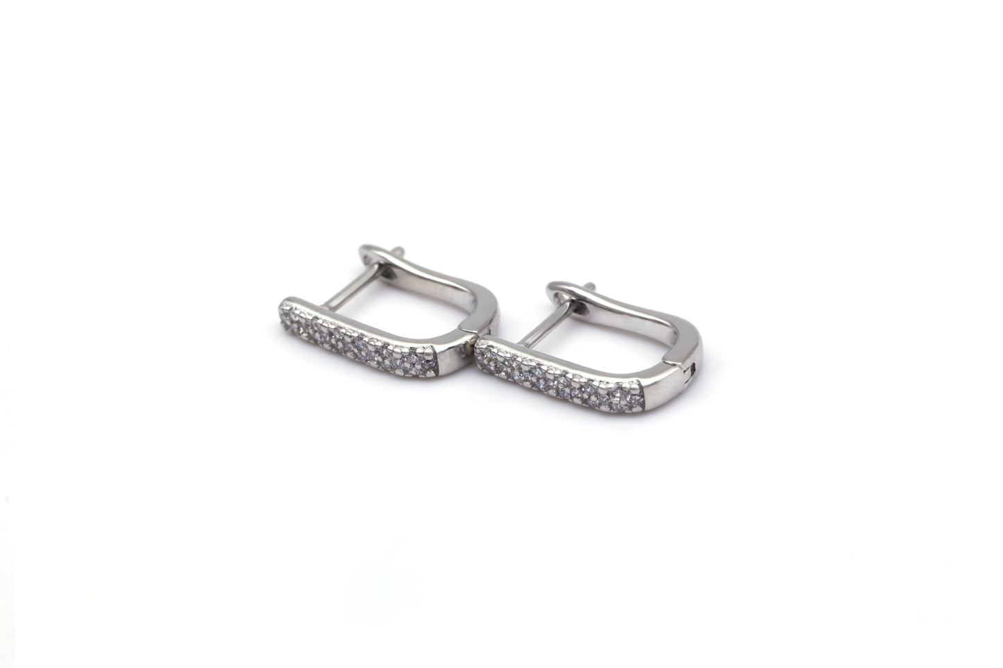 Silver 925 Rhodium Plated Square CZ Hoop Earrings