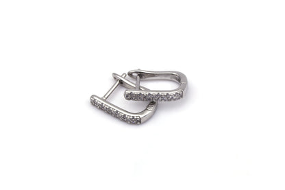 Silver 925 Rhodium Plated Square CZ Hoop Earrings