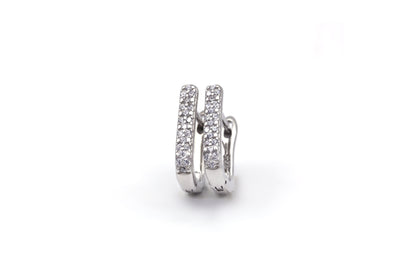 Silver 925 Rhodium Plated Square CZ Hoop Earrings