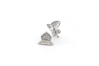 Sterling Silver S925 Love Wings White Gold Plated Zirconia Earrings