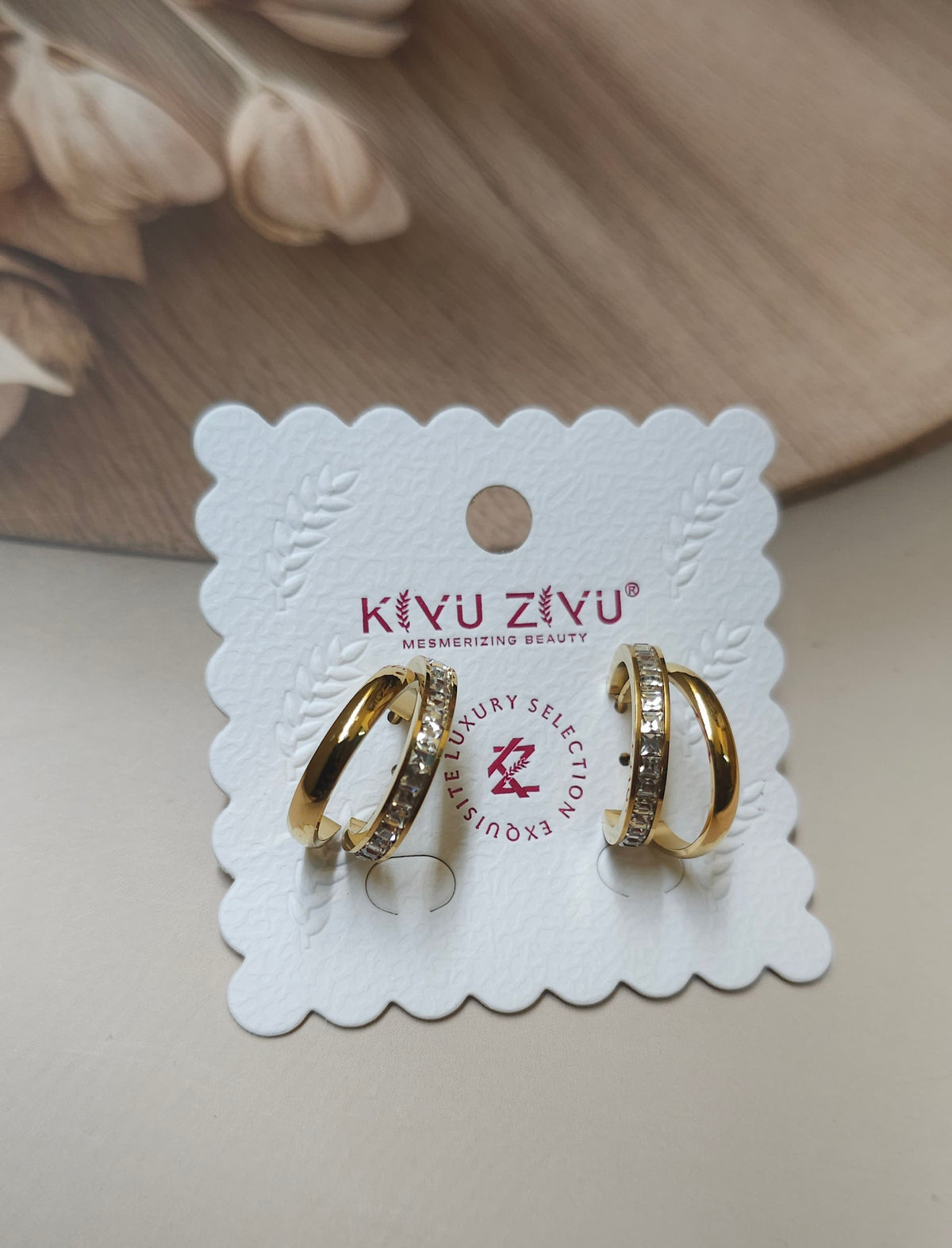 Kiyu Ziyu Modern Double-Band Crystal C-Hoop Earrings