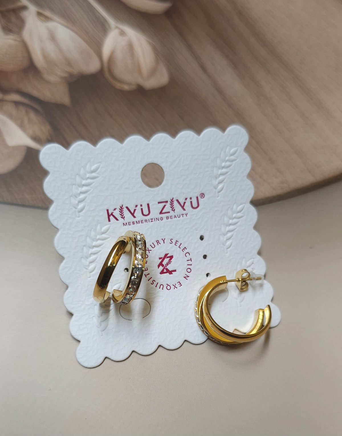 Kiyu Ziyu Modern Double-Band Crystal C-Hoop Earrings
