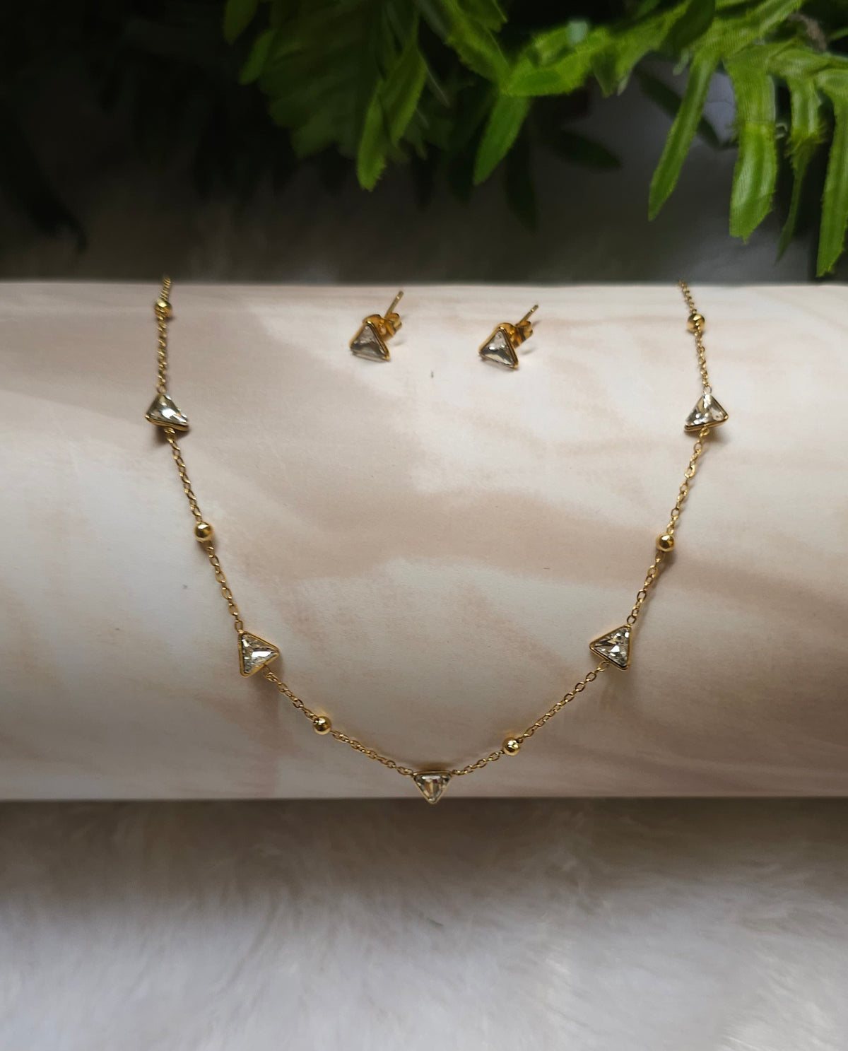 Geometric Crystal Triangle Station Necklace Set