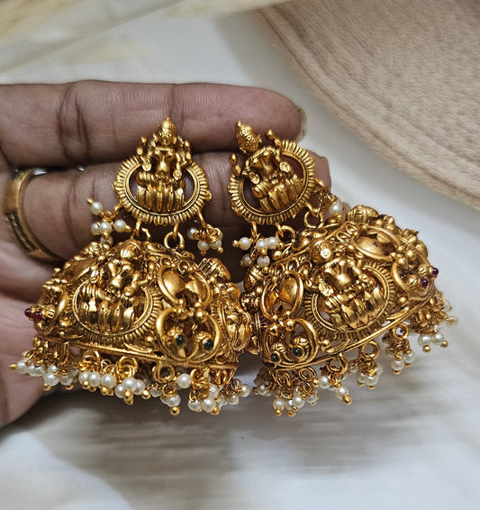 Antique Temple Lakshmi Grand Statement Jhumka Earrings