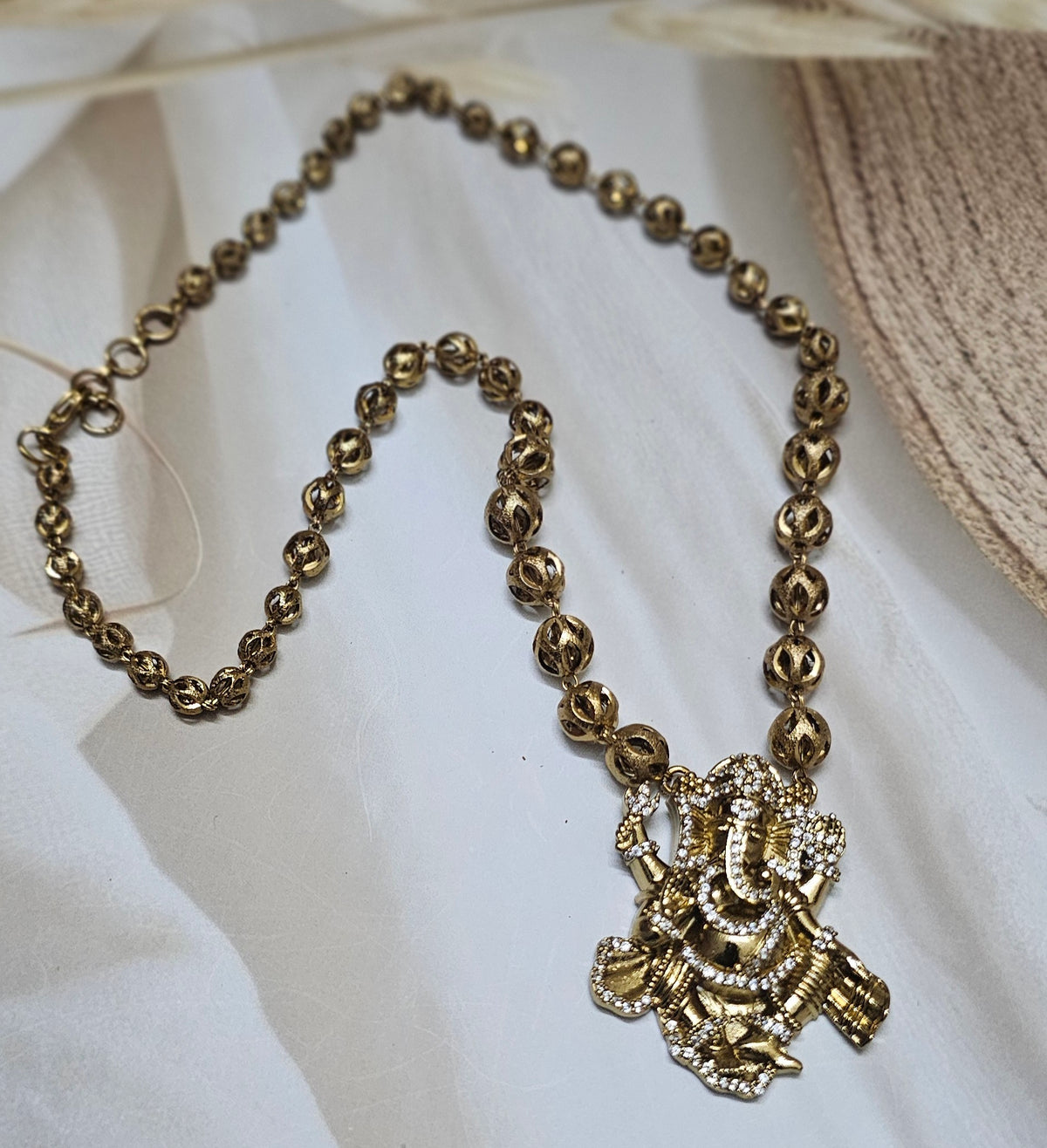 Divine Crystal Lord Ganesha Antique Bead Necklace