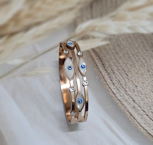 Rose Gold Multi-Strand Evil Eye Hinged kada