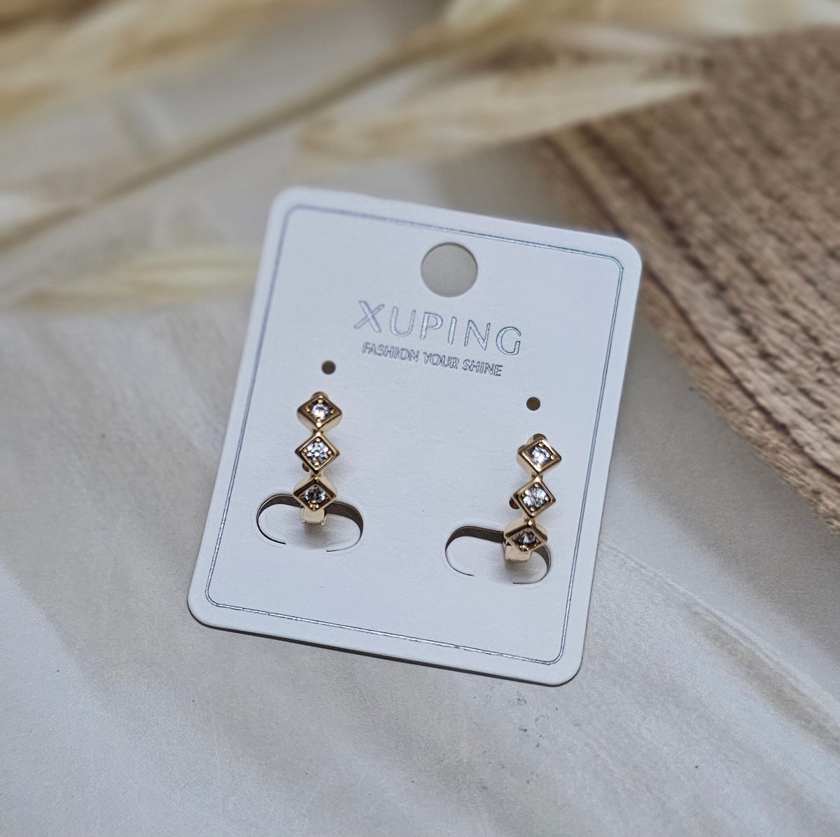 Triple Rhombus Crystal Huggie Earrings