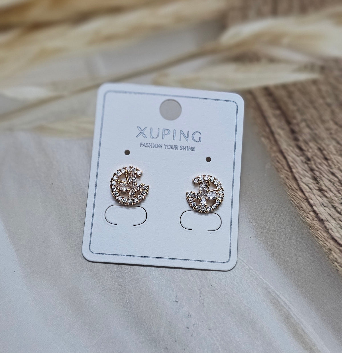 Crescent Moon & Butterfly Crystal Stud Earrings