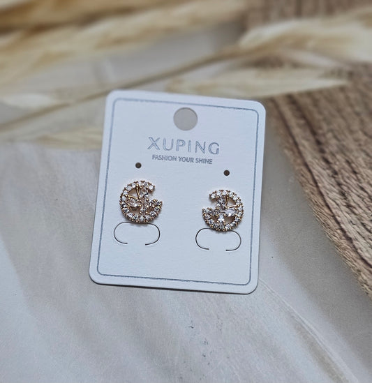 Crescent Moon & Butterfly Crystal Stud Earrings