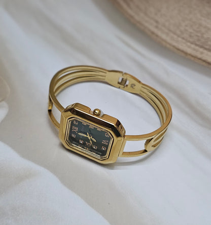 Vintage Emerald & Gold Open-Cuff Bangle Watch
