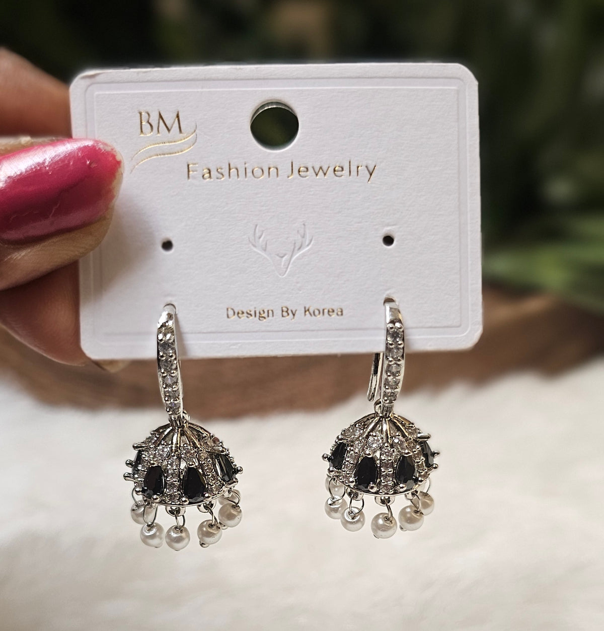 Silver-Toned Crystal & Pearl Fusion Jhumka Earrings