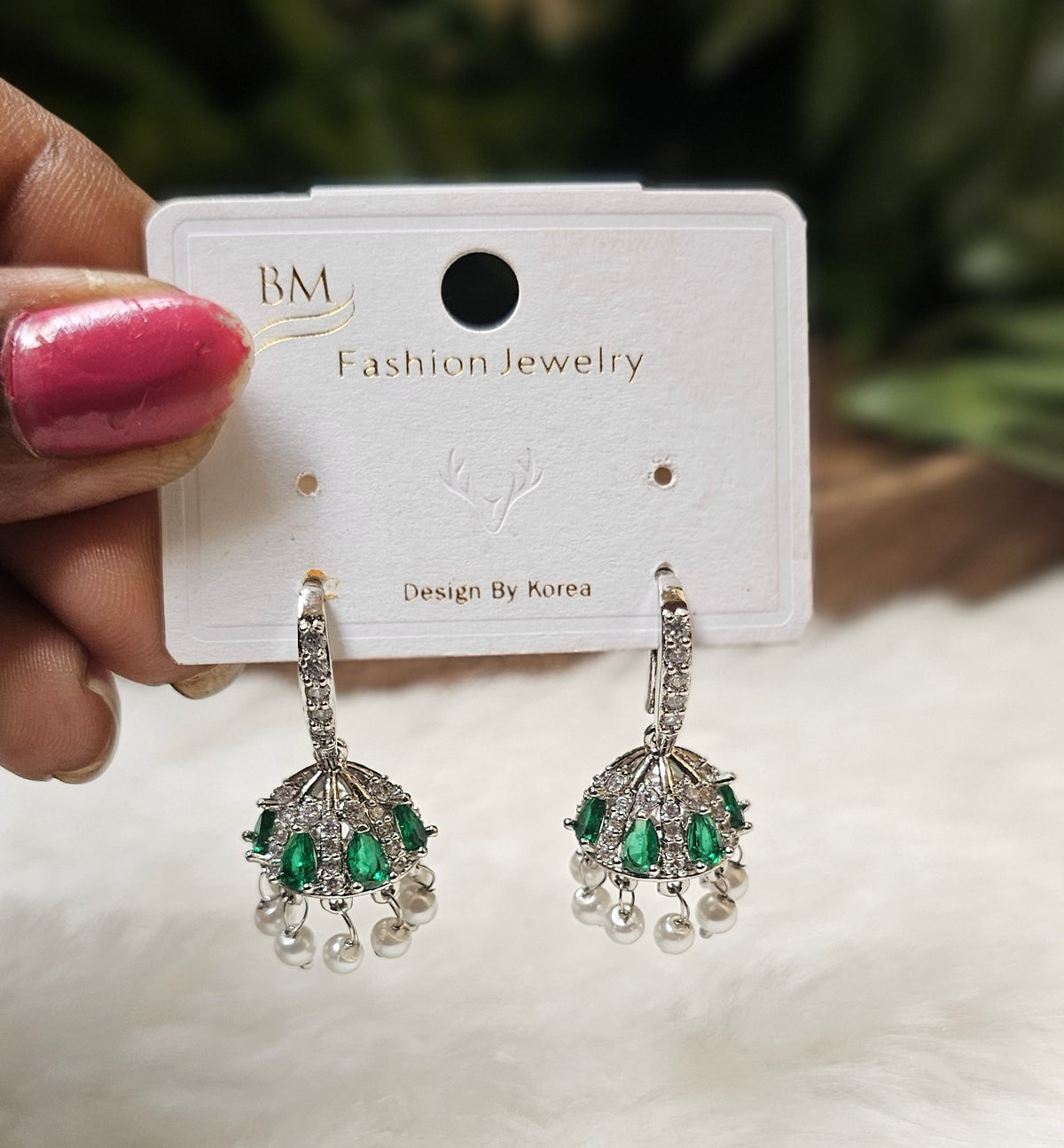 Silver-Toned Crystal & Pearl Fusion Jhumka Earrings