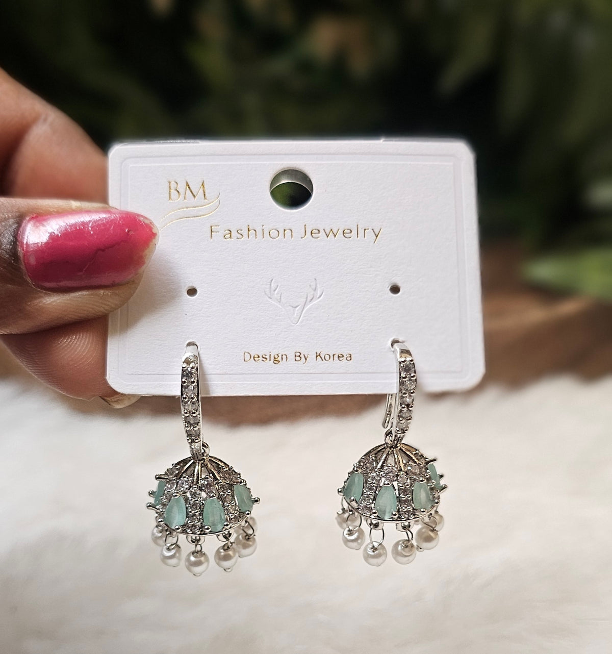Silver-Toned Crystal & Pearl Fusion Jhumka Earrings