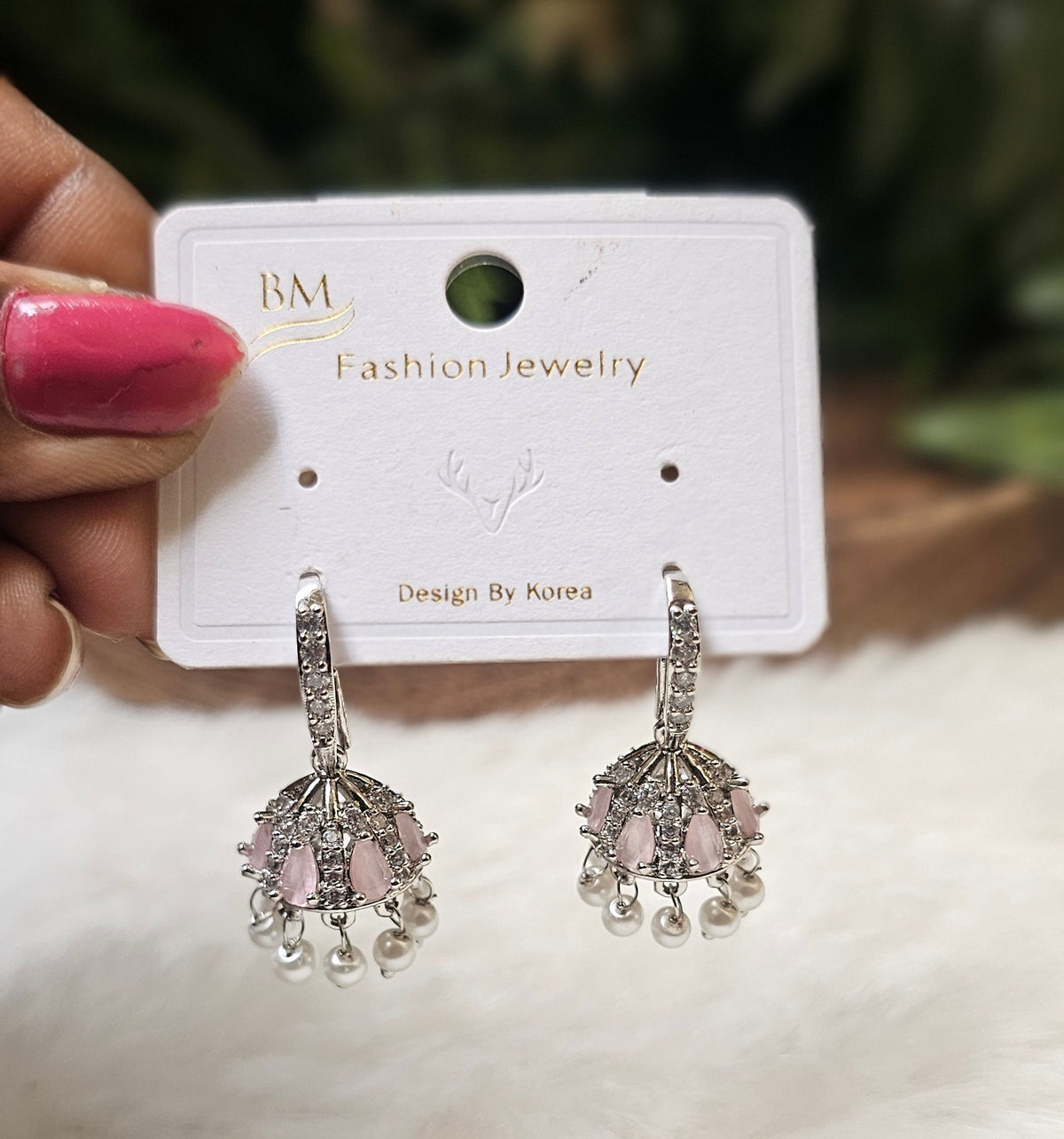 Silver-Toned Crystal & Pearl Fusion Jhumka Earrings