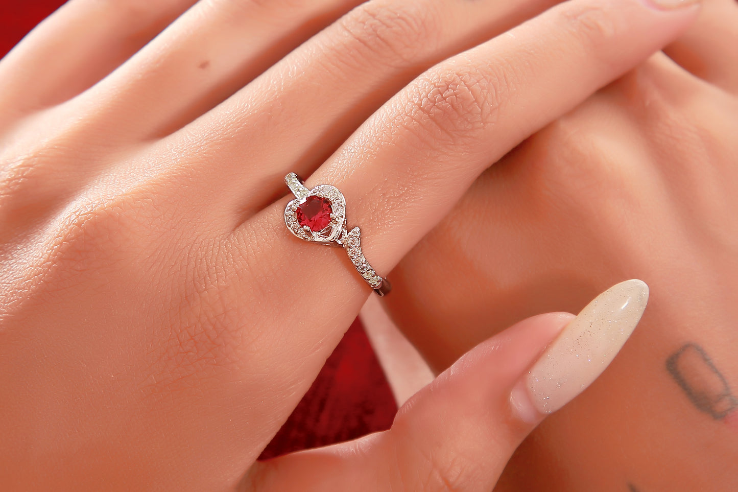 Beautiful & Stylist 925 Sterling Silver Red Swiss Crystal Proposal Ring For Women & Girls,Perfect Gift For Any Occasions., Sterling Silver, Cubic Zirconia