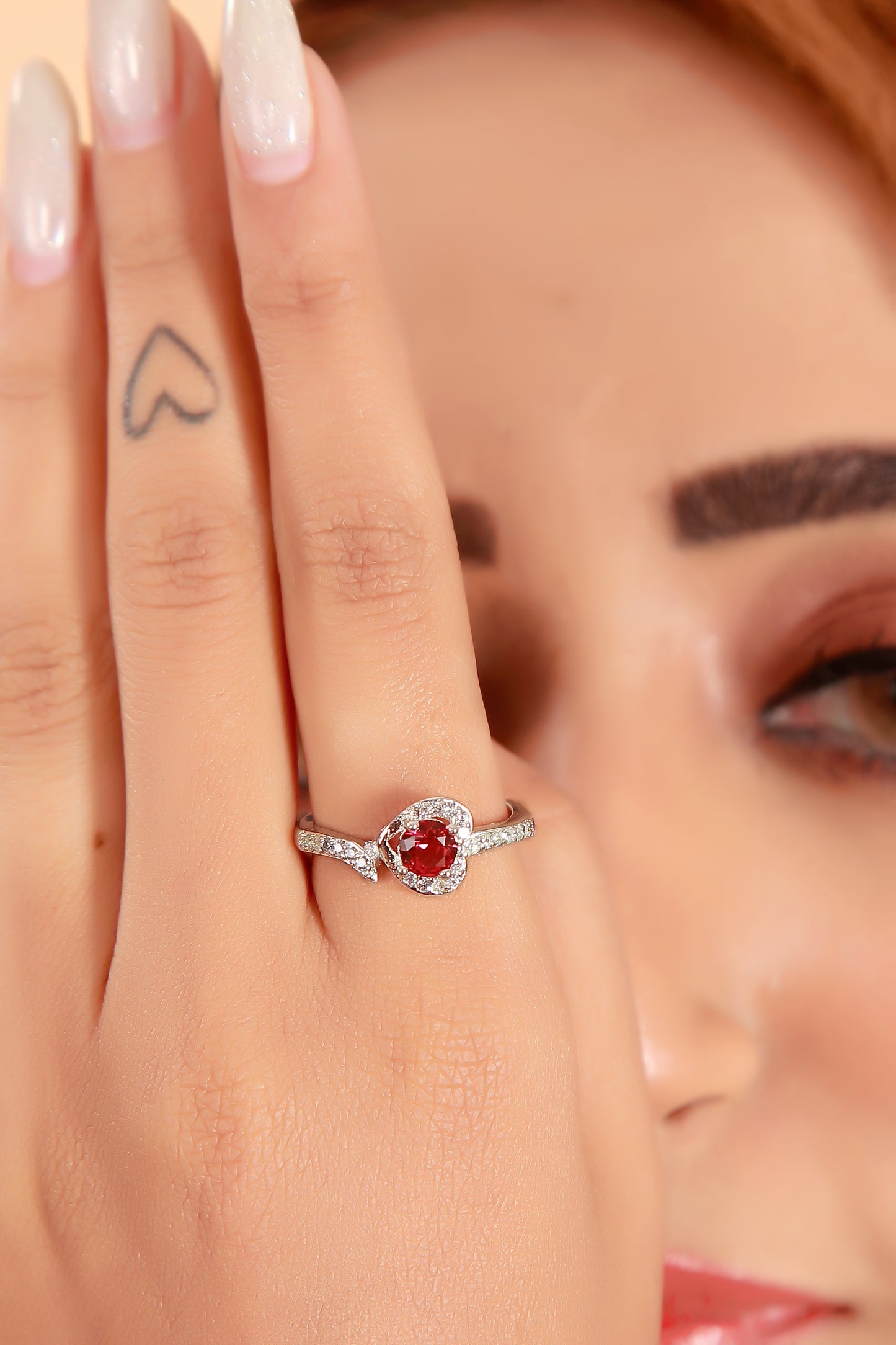 Beautiful & Stylist 925 Sterling Silver Red Swiss Crystal Proposal Ring For Women & Girls,Perfect Gift For Any Occasions., Sterling Silver, Cubic Zirconia