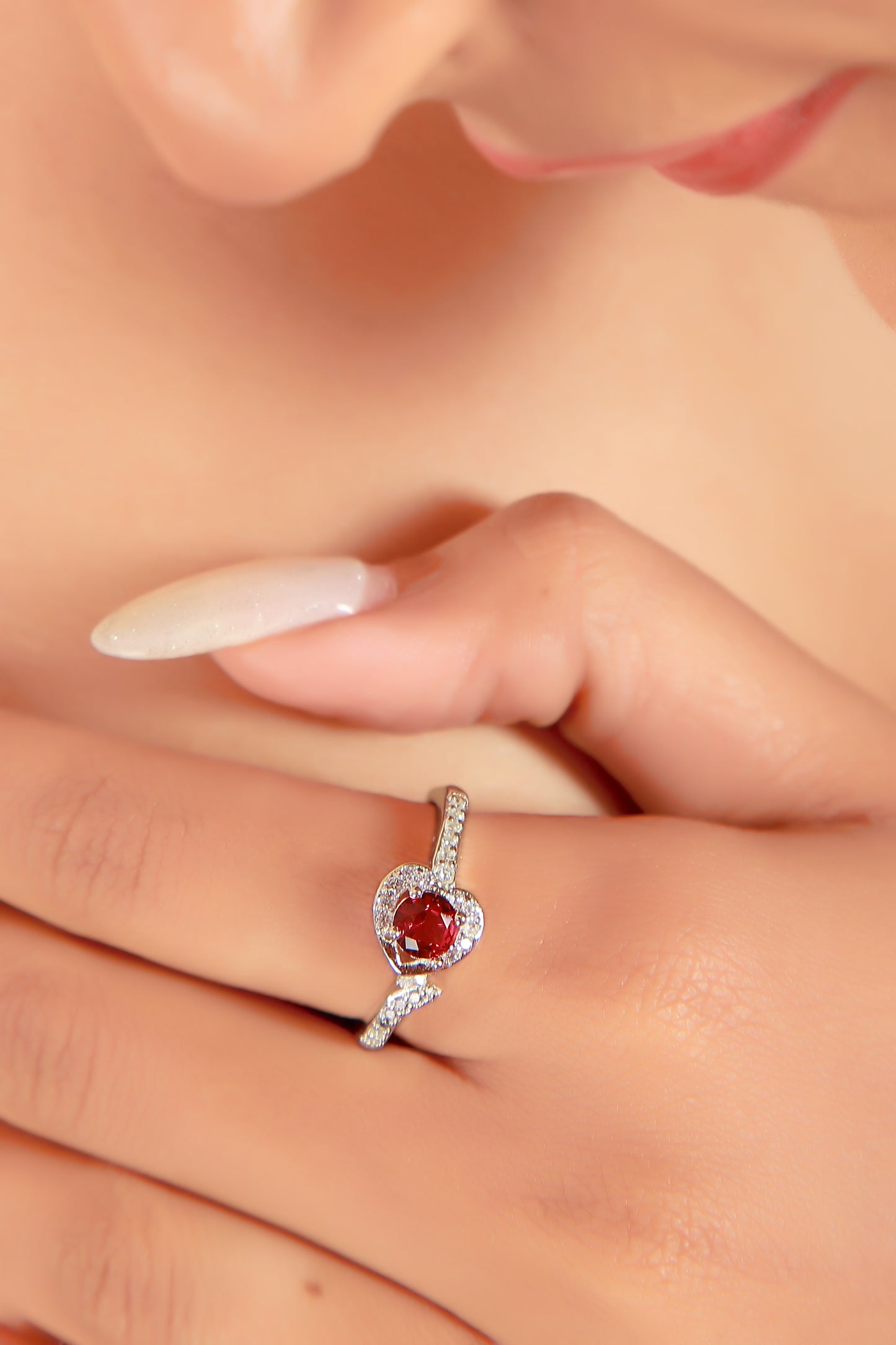 Beautiful & Stylist 925 Sterling Silver Red Swiss Crystal Proposal Ring For Women & Girls,Perfect Gift For Any Occasions., Sterling Silver, Cubic Zirconia