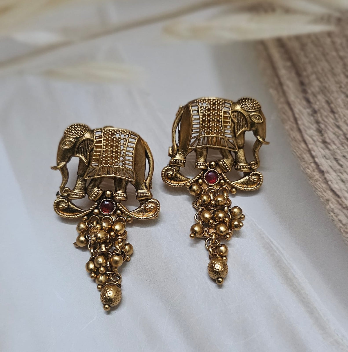 Antique Royal Elephant Temple Gold-Plated Earrings