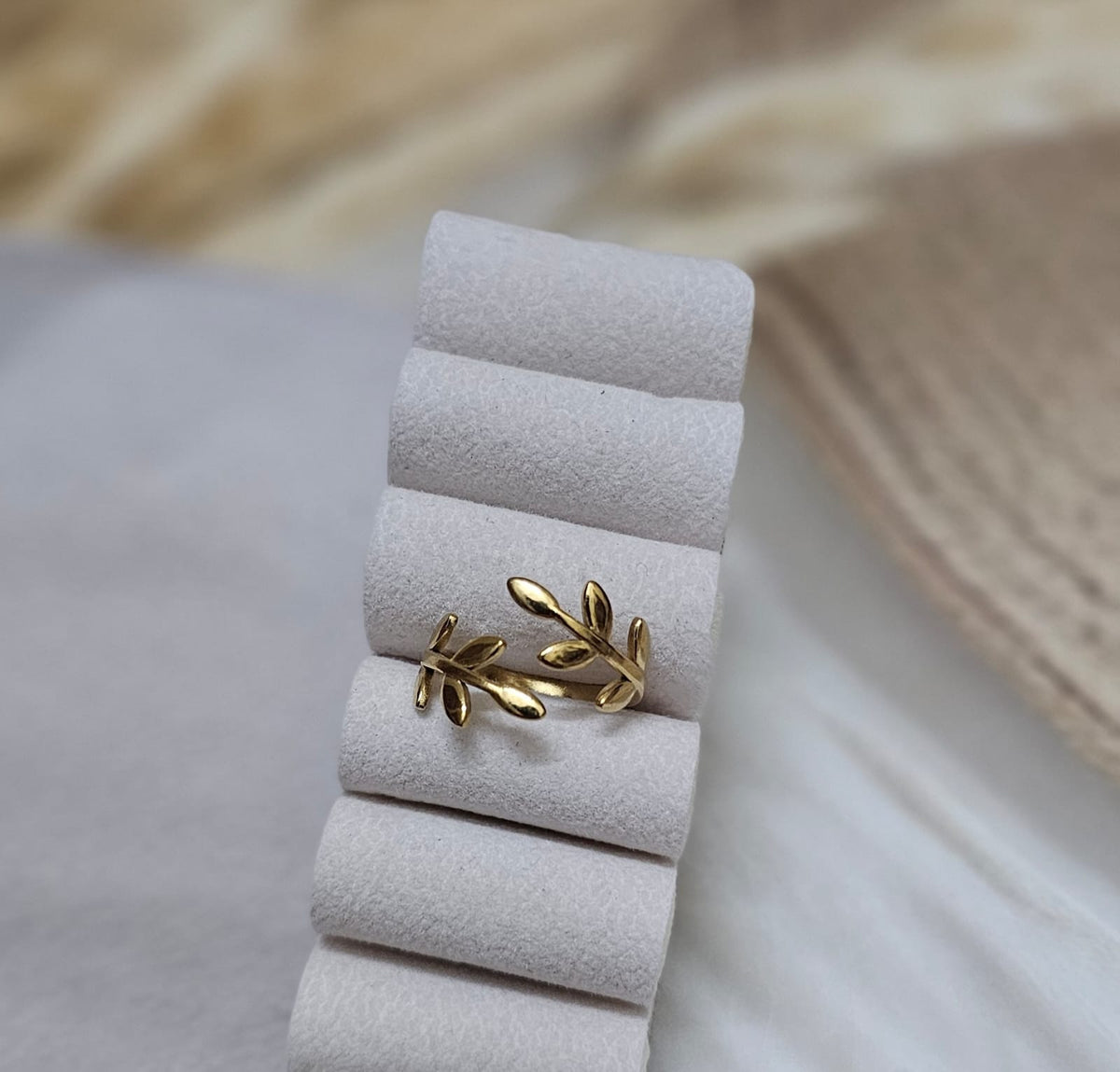 Botanical Olive Branch Open Adjustable Gold Ring