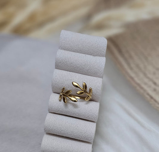 Botanical Olive Branch Open Adjustable Gold Ring