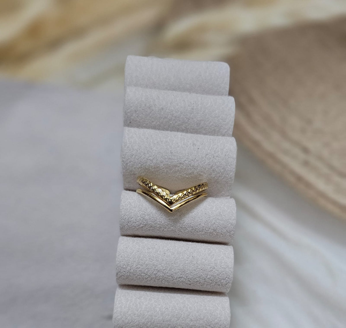 Chevron Textured Double-Band Adjustable Gold Ring