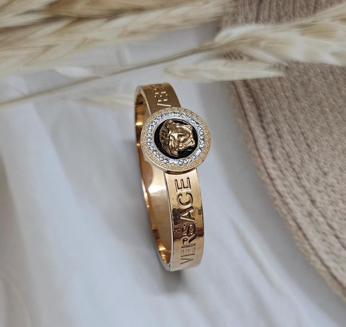 Sovereign Medusa Medallion Embossed Gold Cuff Bracelet