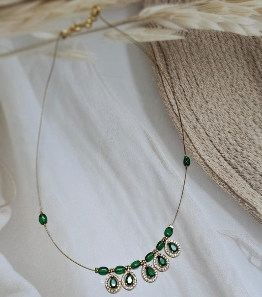 Emerald Teardrop Halo Floating Illusion Necklace