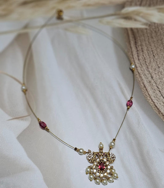 Mayuri Ruby Red Peacock Temple Pendant Floating Illusion Necklace