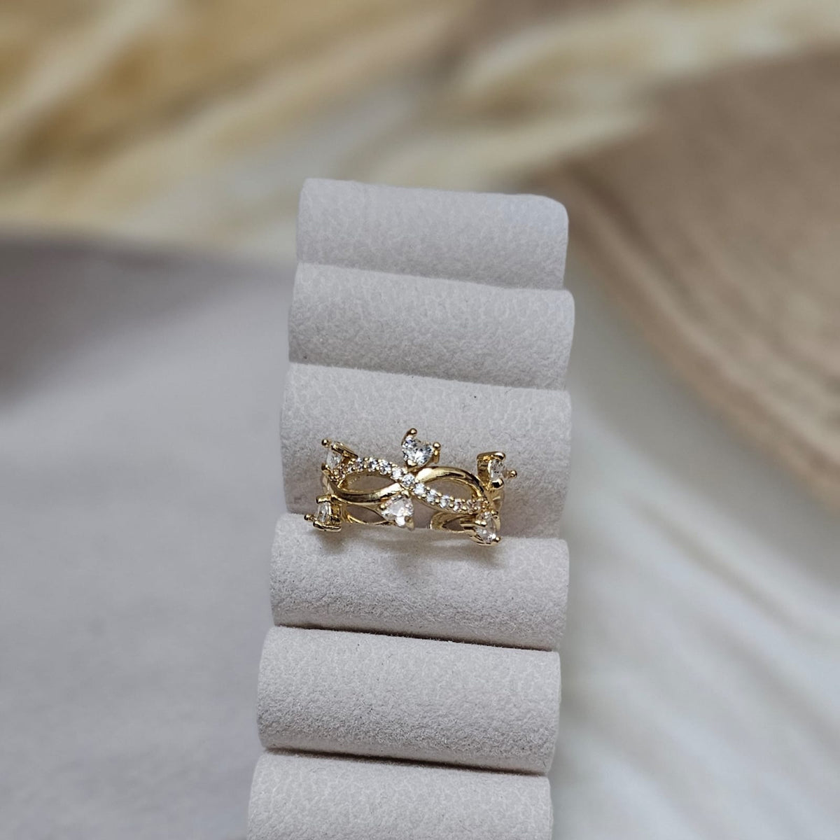 Interlocking Hearts & Pave Swirl Adjustable Gold Ring