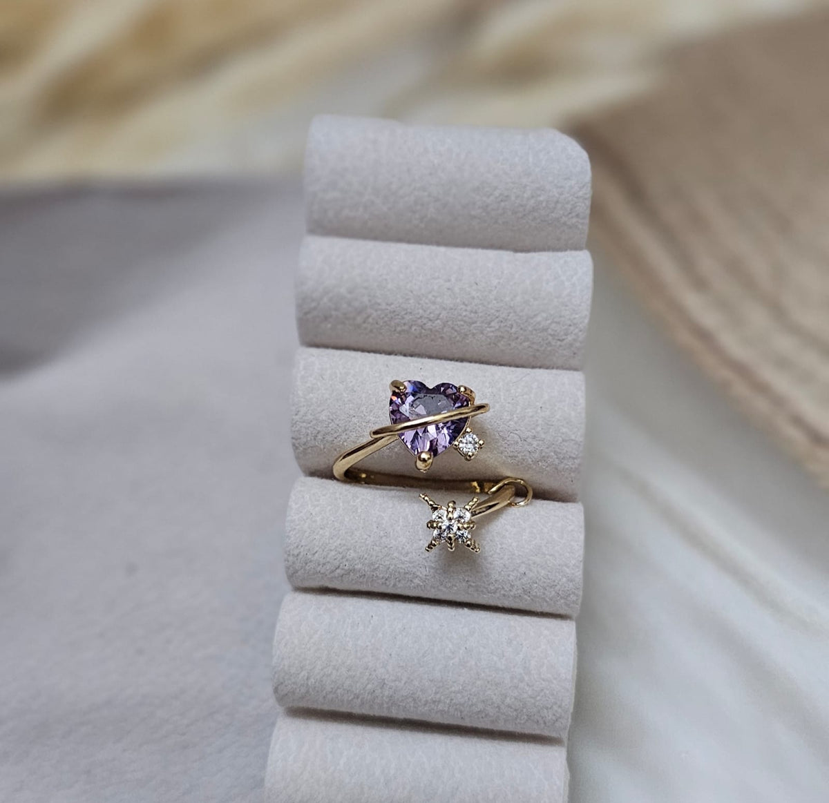 Celestial Purple Heart Orbit Adjustable Gold Ring