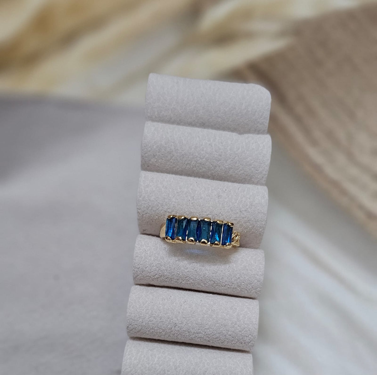 Sapphire Blue Baguette Multi-Stone Adjustable Gold Ring