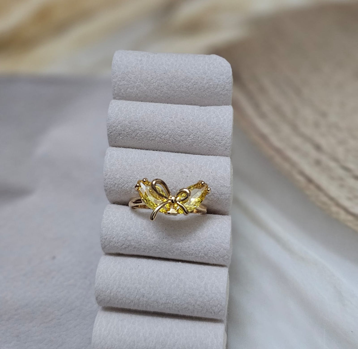 Sunshine Yellow Butterfly Open Adjustable Gold Ring