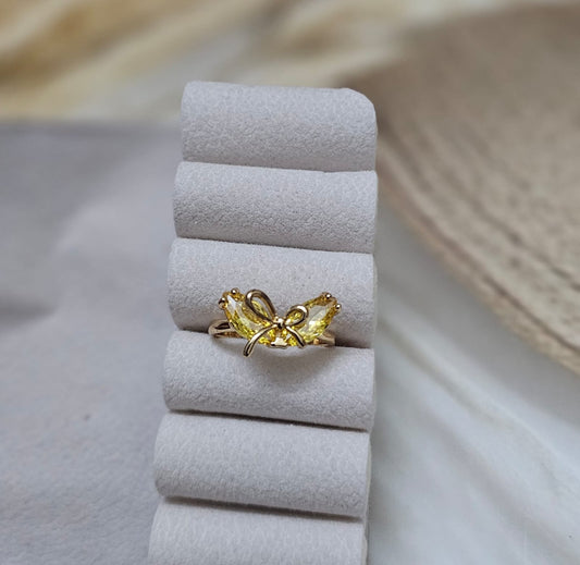 Sunshine Yellow Butterfly Open Adjustable Gold Ring