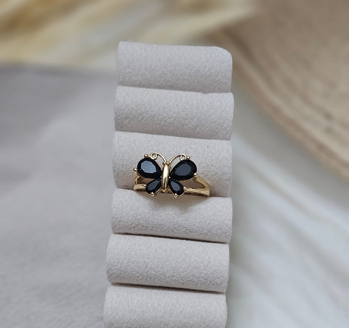 Midnight Butterfly Open Adjustable Gold Ring
