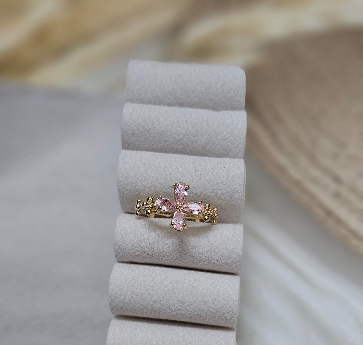 Blush Blossom Floral Cluster Adjustable Gold Ring