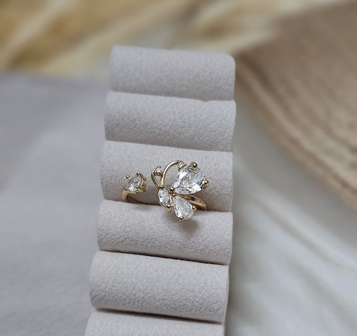 Luminous Butterfly Open Adjustable Gold Ring