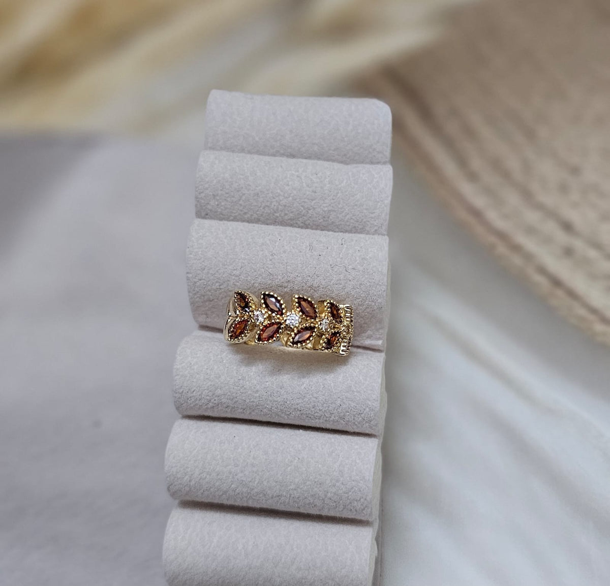 Autumn Vine Garnet & Diamond Adjustable Gold Ring