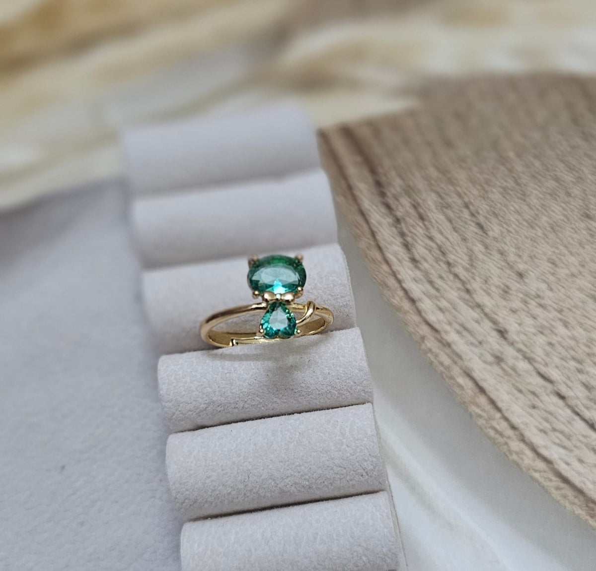 Emerald Azure Dual-Stone Adjustable Gold Ring