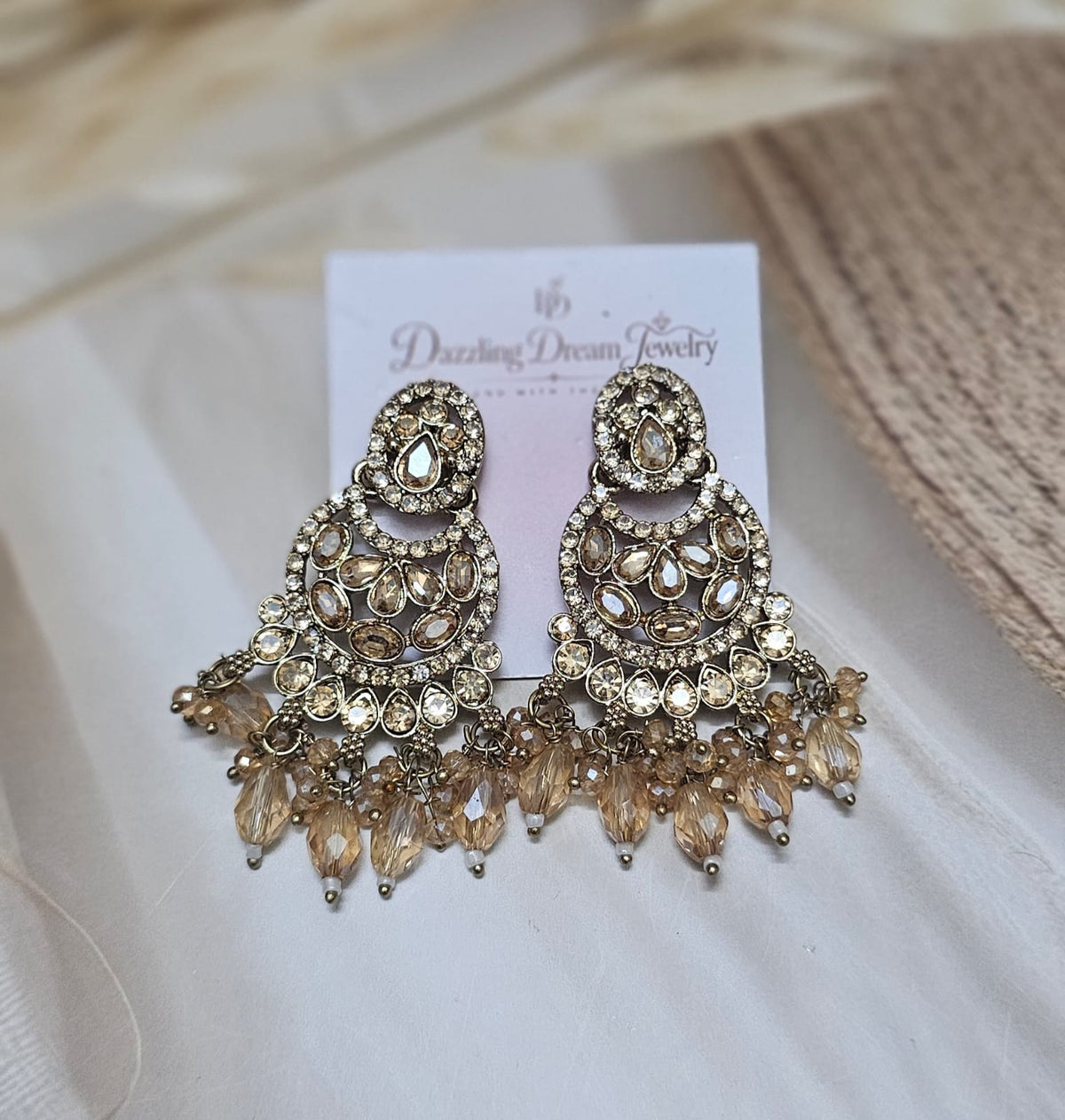 Glamorous Champagne Crystal Chandbali Earrings