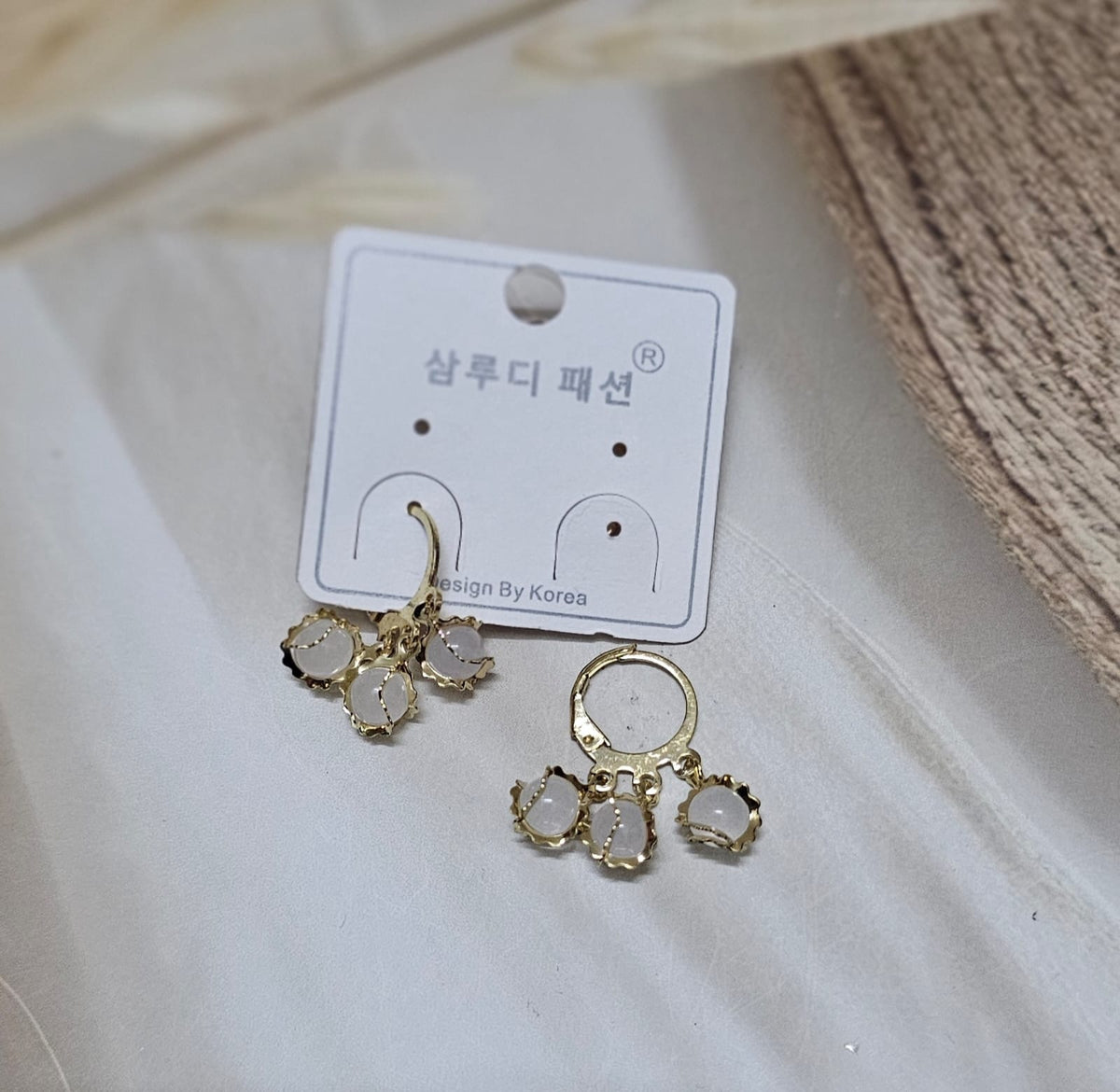 Gold-Tone Triple Opal Stone Huggie Hoop Earrings