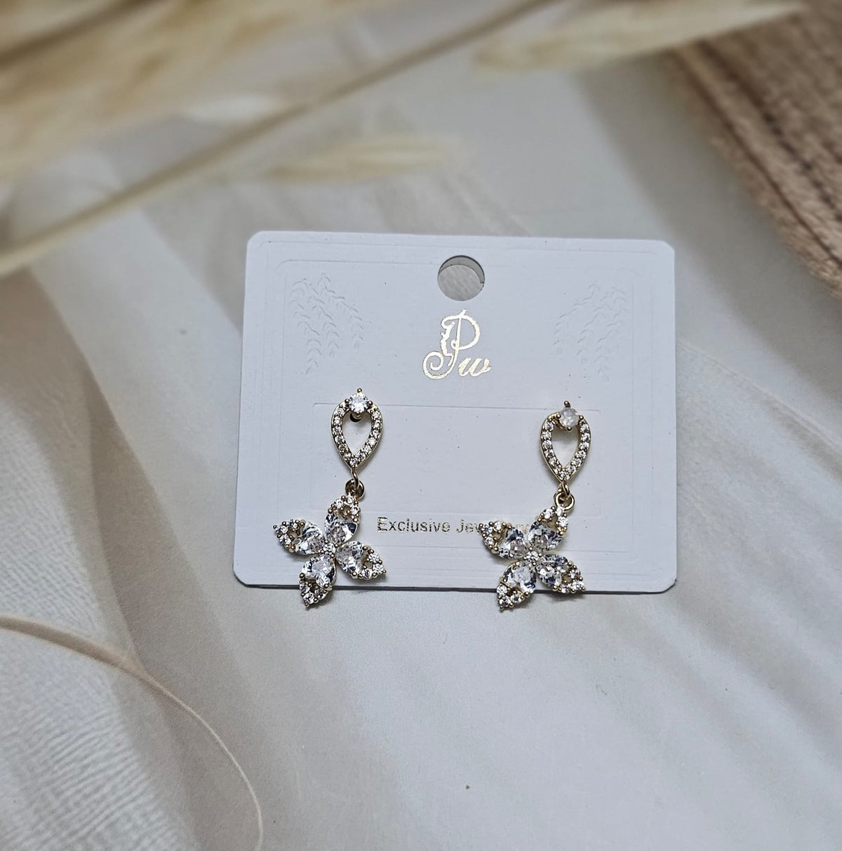 Gold-Tone Teardrop & Crystal Flower Drop Earrings