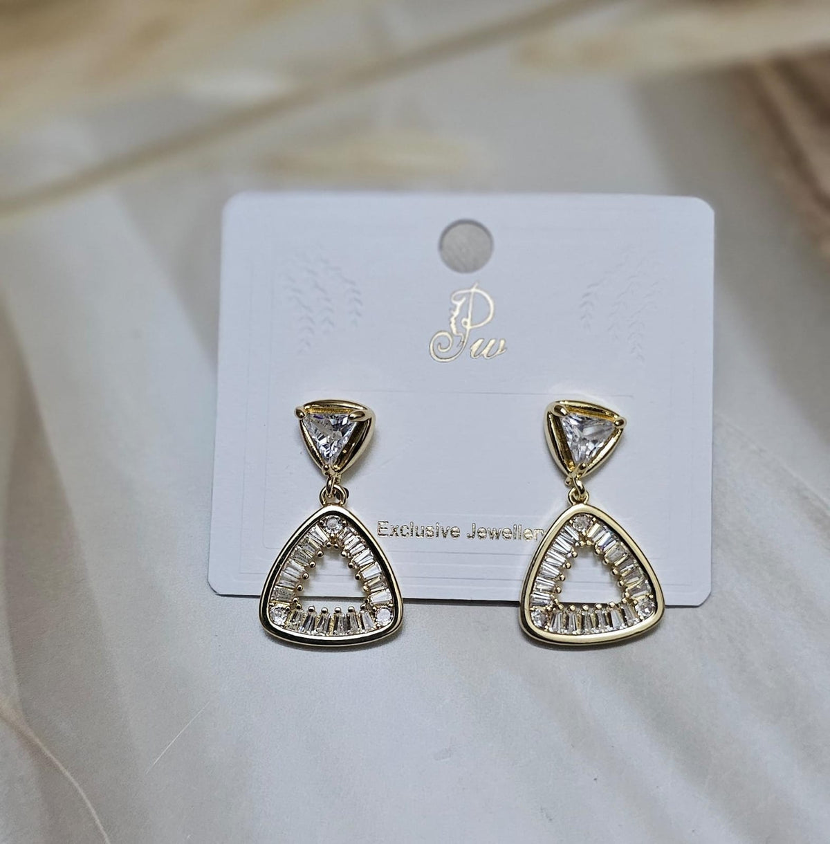 Gold-Tone Triangular Crystal Drop Earrings